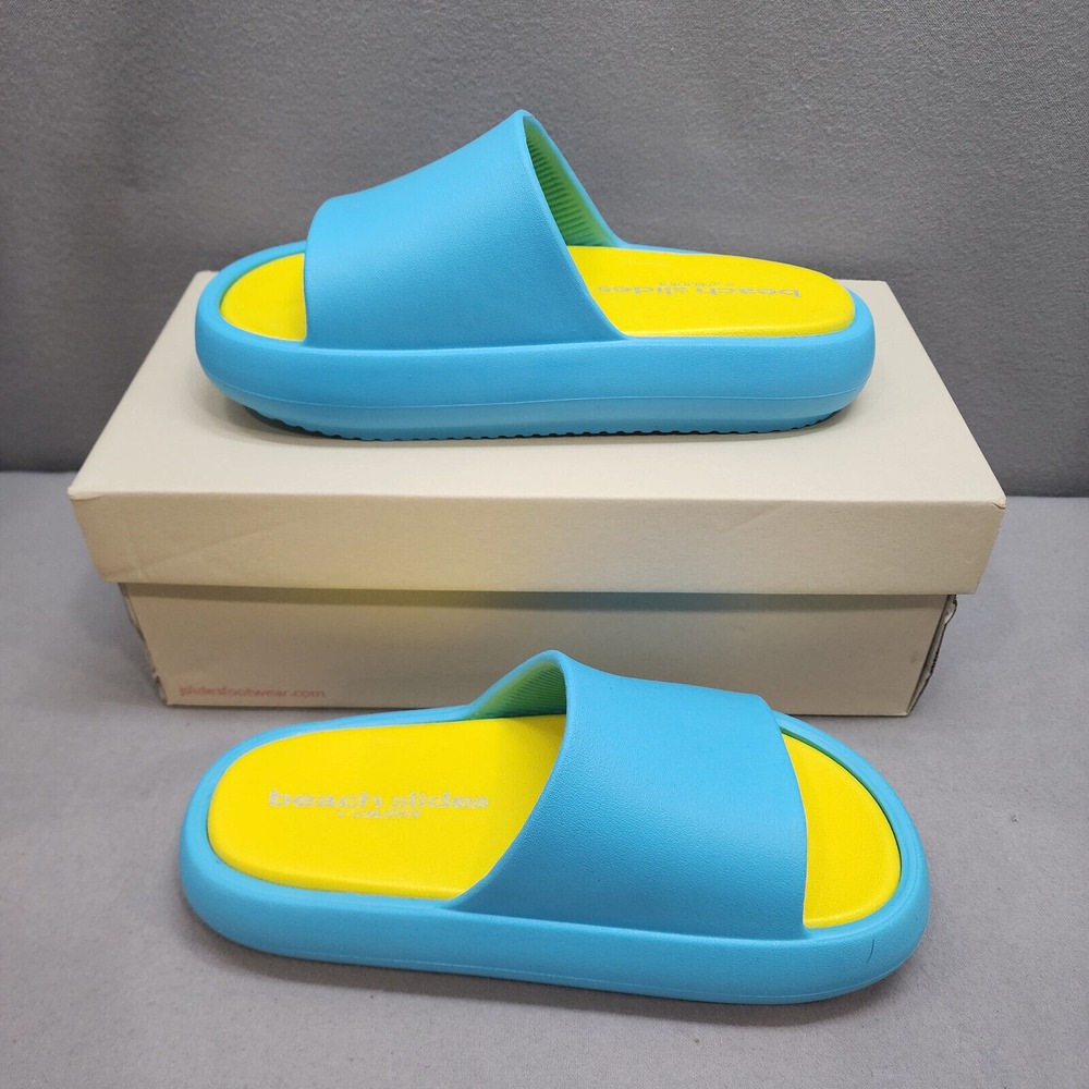 J/Slides Beach Slides Blue Yellow‎ Platform Sandals Womens 8M NIB